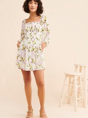 Lost + Wander Cream Mini Dress with Lilac Floral Print